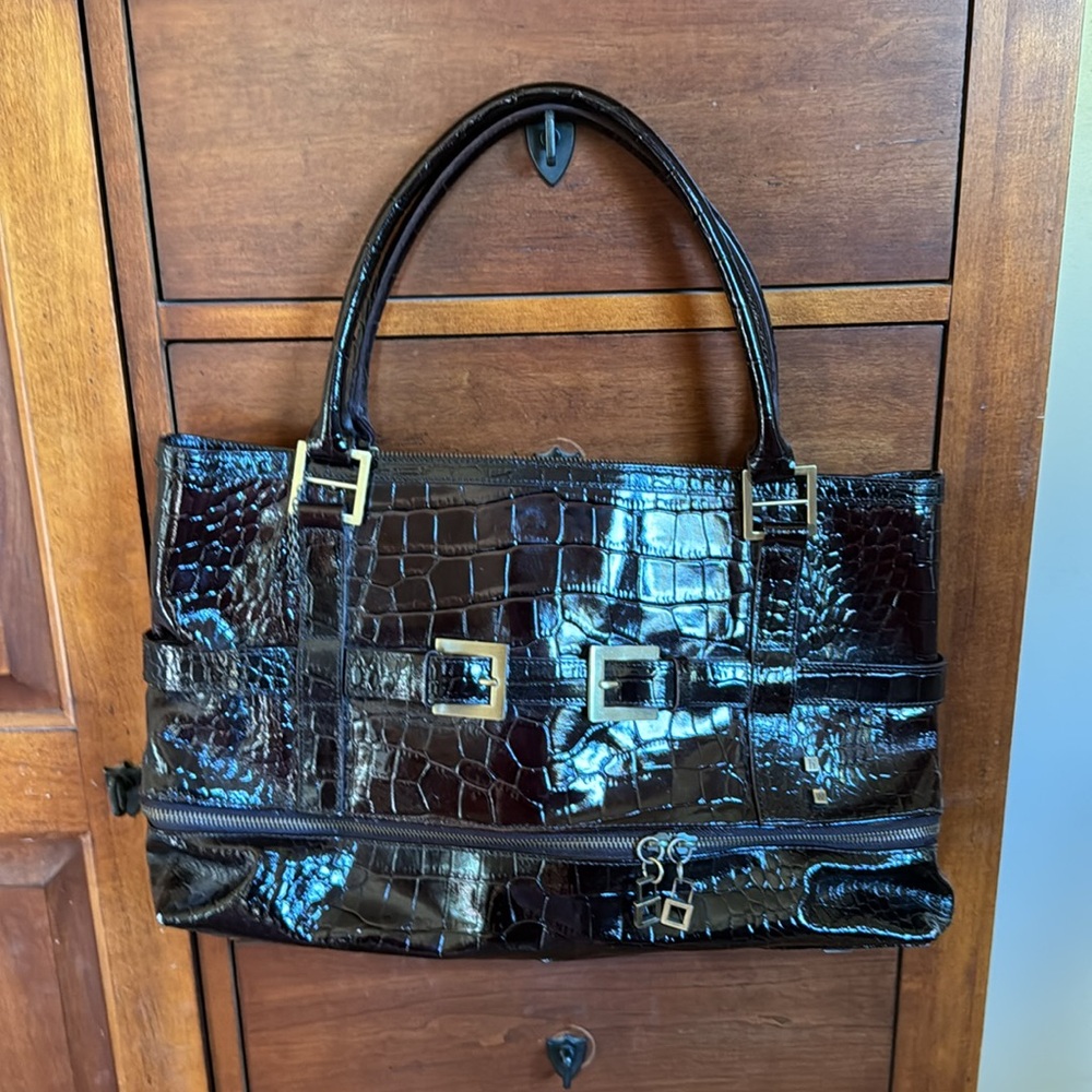Helen Welsh Faux Croc Deep Brown  Large Handbag